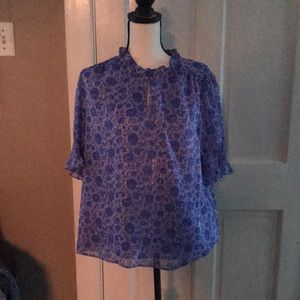 J Crew short sleeve blouse. Purple with silver accent threading throughout